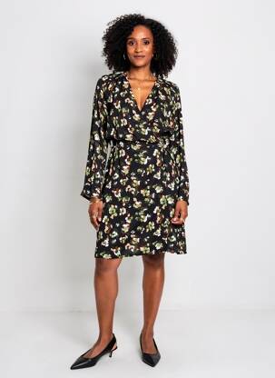 Rochie midi imprimeu fantezie mâneci lungi negru LIU JO femeie