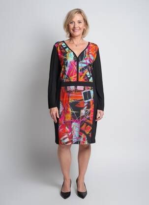 Rochie midi imprimeu fantezie mâneci lungi negru DOLCEZZA femeie