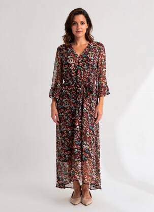 Rochie lungă imprimeu fantezie mâneci lungi negru LOLA ESPELETA femeie