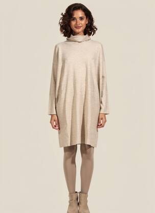 Rochie pulover croială dreaptă mâneci lungi bej MASAI femeie
