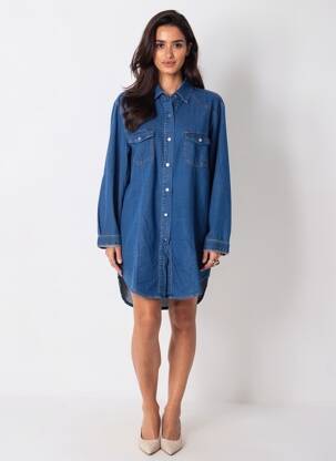 Rochie midi mâneci lungi mâneci lungi albastru B.S JEANS femeie