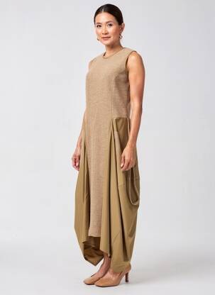 Rochie lungă mâneci scurte mâneci scurte maro INDIES femeie