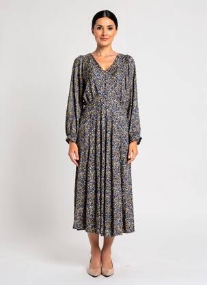 Rochie midi imprimeu floral mâneci lungi albastru TRANQUILLO femeie