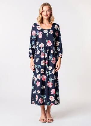 Rochie midi imprimeu floral mâneci 3/4 albastru JOULES femeie