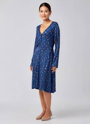 Rochie midi imprimeu fantezie mâneci lungi albastru PRINCESSE NOMADE femeie