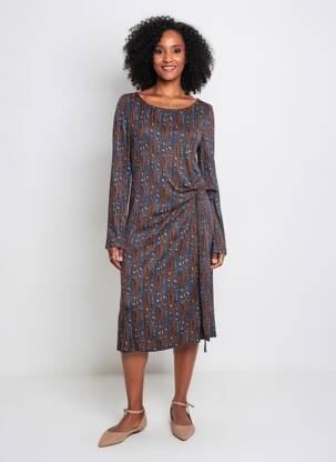 Rochie midi imprimeu fantezie mâneci lungi albastru SURKANA femeie