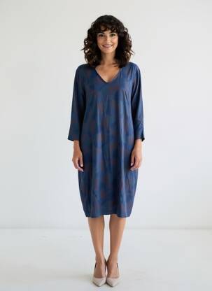 Rochie midi imprimeu fantezie mâneci lungi albastru ZILCH femeie