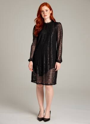 Rochie midi mâneci lungi mâneci lungi negru PIECES femeie