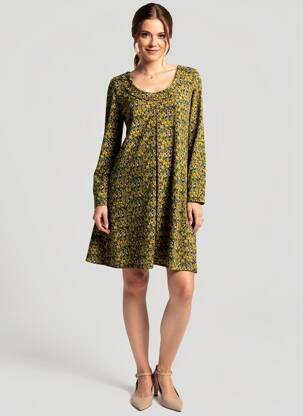 Rochie scurtă croială evazată mâneci lungi verde LINGAM femeie