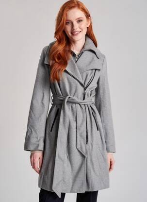 Palton lung croială cambrată fără glugă gri BSB femeie