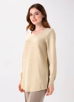 Pulover tunică țesătură melanj mâneci lungi bej YELLOW LABEL femeie