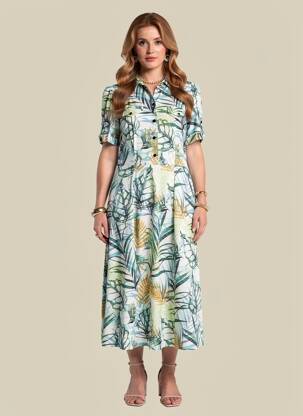 Rochie midi mâneci scurte mâneci scurte verde K-DESIGN femeie