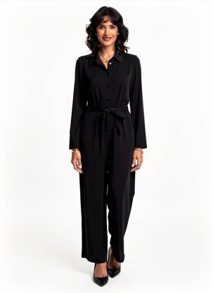 Salopetă-pantalon țesătură crep mâneci lungi negru SURKANA femeie