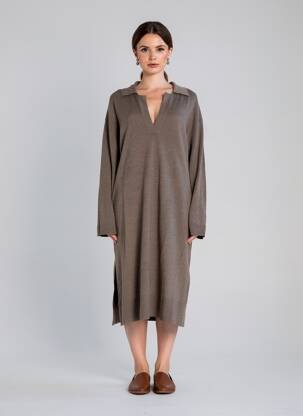 Rochie pulover croială dreaptă mâneci lungi maro MASAI femeie