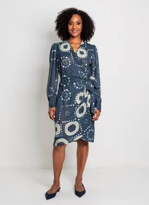 Rochie midi imprimeu fantezie mâneci lungi albastru MARE DI LATTE femeie
