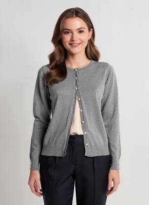 Vestă cu mâneci lungi guler rotund gri CASHMERE COMPANY femeie