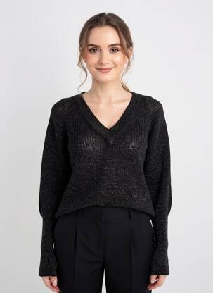 Pulover croială dreaptă mâneci lungi negru BLANC BOHEME femeie