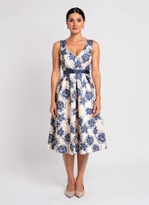 Rochie midi imprimeu floral fără mâneci albastru ELEONORA AMADEI femeie