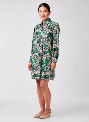 Rochie scurtă mâneci lungi mâneci lungi verde DIPLODOCUS femeie