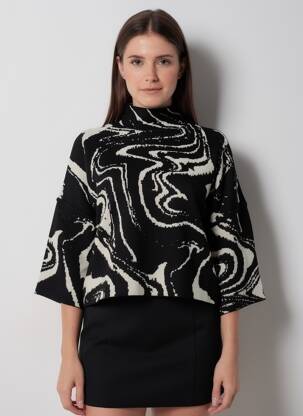 Pulover croială dreaptă mâneci 3/4 negru ARTLOVE femeie