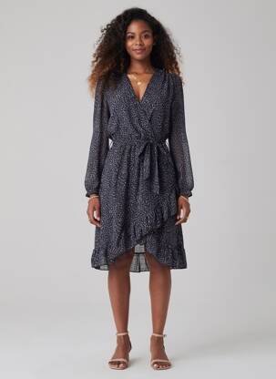 Rochie midi imprimeu fantezie mâneci lungi negru ARTLOVE femeie