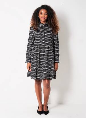 Rochie midi imprimeu floral mâneci lungi negru GRACE & MILA femeie