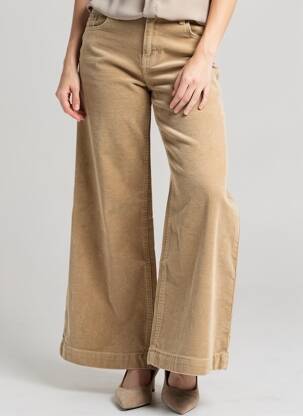 Pantalon evazat elasticitate talie înaltă bej PLEASE femeie