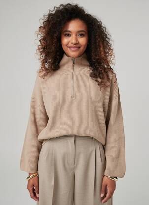 Pulover croială cambrată mâneci lungi maro H&M femeie