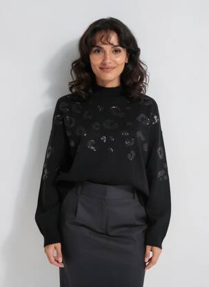 Pulover elasticitate mâneci lungi negru ESQUALO femeie