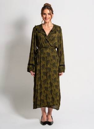 Rochie midi imprimeu fantezie mâneci lungi verde COLINE femeie