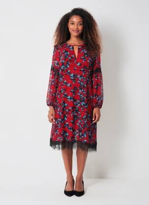 Rochie midi imprimeu floral mâneci lungi roșu JUS D'ORANGE femeie