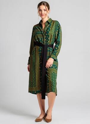 Rochie midi imprimeu fantezie mâneci lungi verde ELLI WHITE femeie