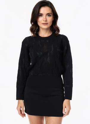 Pulover croială cambrată mâneci lungi negru HICH USE femeie