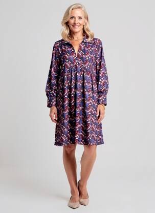 Rochie midi imprimeu fantezie mâneci lungi albastru ANGE femeie