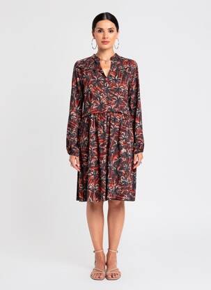 Rochie midi imprimeu fantezie mâneci lungi negru DIPLODOCUS femeie