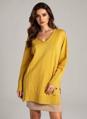 Pulover croială cambrată mâneci lungi galben BG WOMAN femeie