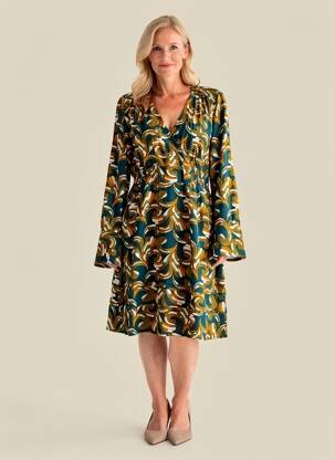Rochie midi imprimeu fantezie mâneci lungi verde ANGE femeie