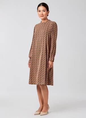 Rochie midi imprimeu fantezie mâneci lungi portocalie SURKANA femeie