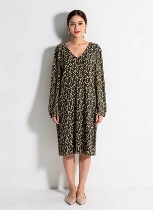 Rochie midi imprimeu floral mâneci lungi verde MD'M femeie