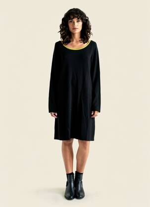 Rochie pulover croială dreaptă mâneci lungi negru SURKANA femeie