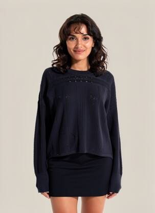 Pulover elasticitate mâneci lungi albastru HIGH femeie