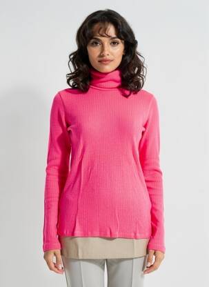 Pulover cu guler înalt țesătură ripsată mâneci lungi roz MAJESTIC FILATURES femeie