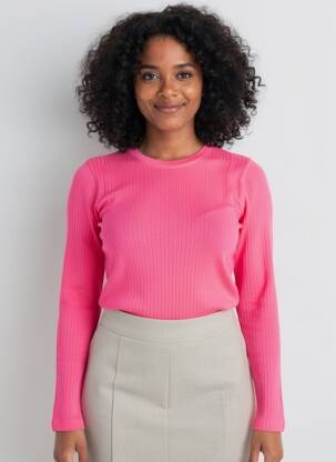 Pulover elasticitate mâneci lungi roz MAJESTIC FILATURES femeie