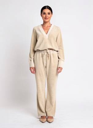 Salopetă-pantalon croială cambrată mâneci lungi bej YAYA femeie