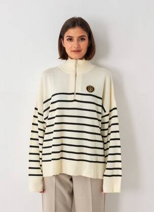 Pulover elasticitate mâneci lungi bej FIVE femeie