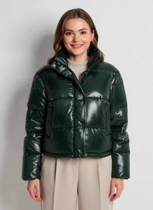 Geacă matlasată mâneci lungi fără glugă verde ONLY femeie