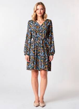 Rochie midi imprimeu floral mâneci lungi albastru ONLY femeie