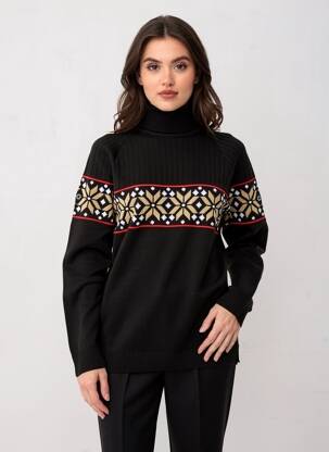 Pulover cu guler înalt croială ajustată mâneci lungi negru NEWLAND femeie