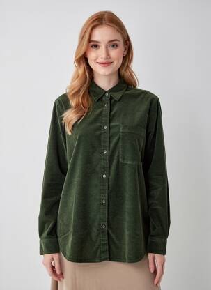Cămașă croială dreaptă mâneci lungi verde ASPESI femeie