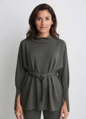 Pulover tunică tricotaj din plasă mâneci lungi verde FABIANA FILIPPI femeie